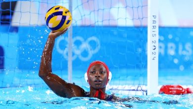 PARIS, FRANCE - JULY 29: Ashleigh Johnson of Team United States looks on during the Women's Preliminary Round - Group B match between Team United States and Team Spain on day three of the Olympic Games Paris 2024 at Aquatics Centre on July 29, 2024 in Par