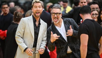 NEW YORK, NY - JULY 22: Lance Bass and Joey Fatone arrive at the premiere of Deadpool & Wolverine on July 22, 2024 in New York City.  (Photo by NDZ/Star Max/GC Images)