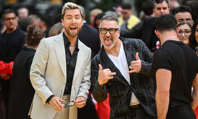 NEW YORK, NY - JULY 22: Lance Bass and Joey Fatone arrive at the premiere of Deadpool & Wolverine on July 22, 2024 in New York City.  (Photo by NDZ/Star Max/GC Images)