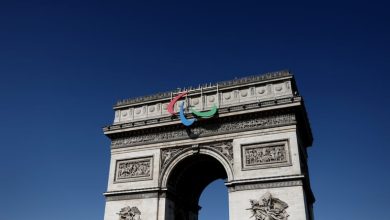 PARIS, FRANCE - AUGUST 26:  The Paralympic logo is seen on the Arc de Triomphe Previews around Paris ahead of the Paralympic Games on August 26, 2024 in Paris, France. (Photo by Naomi Baker/Getty Images)