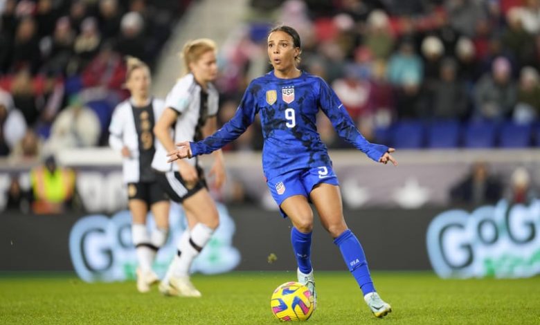 Mallory Pugh of the United States reacts to an offsides call during a game against Germany; what is offside in soccer?