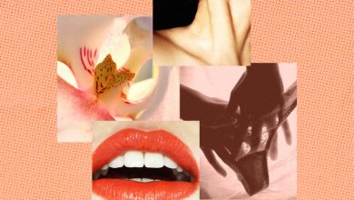 Photo Collage of Sexy Images Including Lips, Underwear, a Flower, and Neck