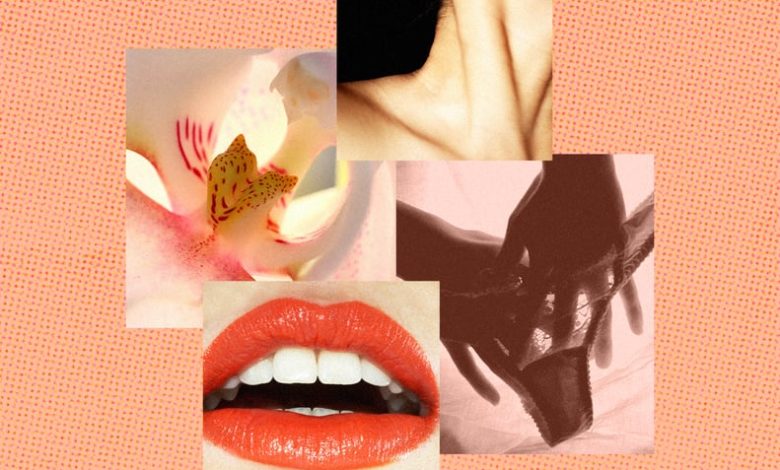 Photo Collage of Sexy Images Including Lips, Underwear, a Flower, and Neck