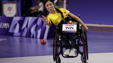 PARIS, FRANCE - AUGUST 29: Laissa Poliana Teixeira of Brazil competes on women's individual during the Boccia modality on day one as part of the Paris 2024 Summer Paralympic Games at South Paris Arena on August 29, 2024 in Paris, France. (Photo by Antonio