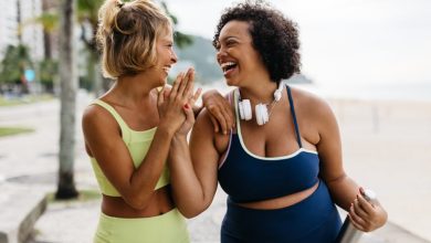 Two happy women in sportswear enjoying the benefits of exercise.