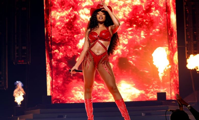 HOUSTON, TEXAS - JUNE 15: Megan Thee Stallion performs during the Hot Girl Summer Tour at Toyota Center on June 15, 2024 in Houston, Texas. (Photo by Kevin Mazur/Getty Images for Live Nation)